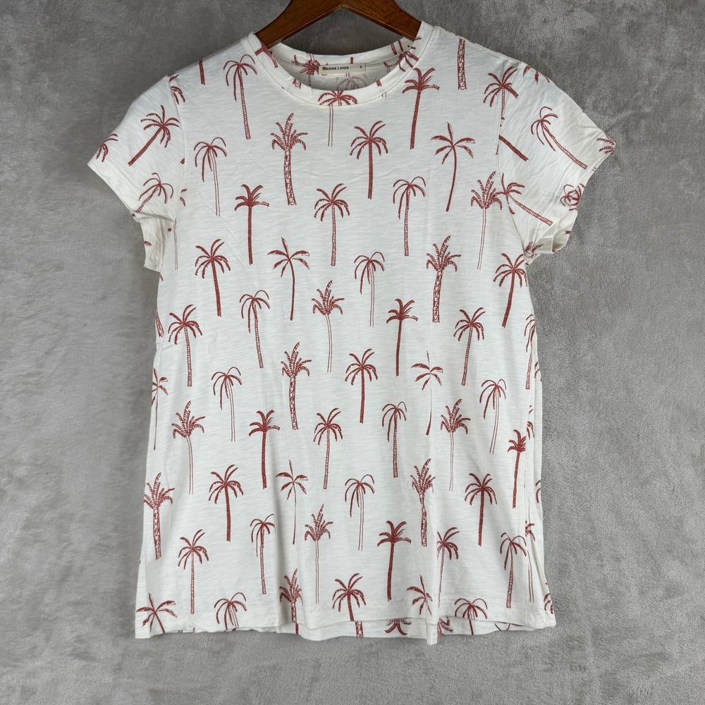 Marine Layer Womens Small Cream Rust Palm Tree Slub Short Sleeve Crew Neck Tee